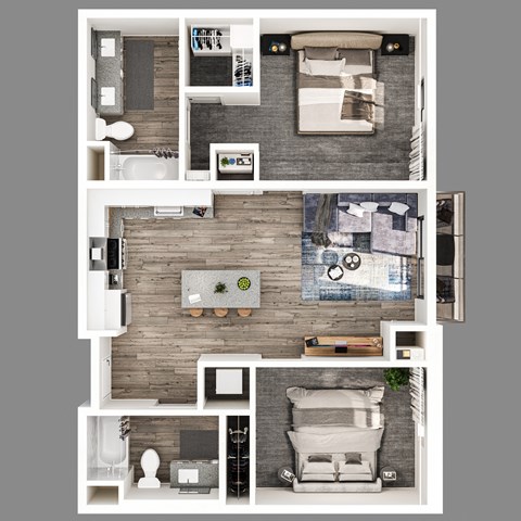 Floor plan for 2 beds, 2 baths, 946 sqft